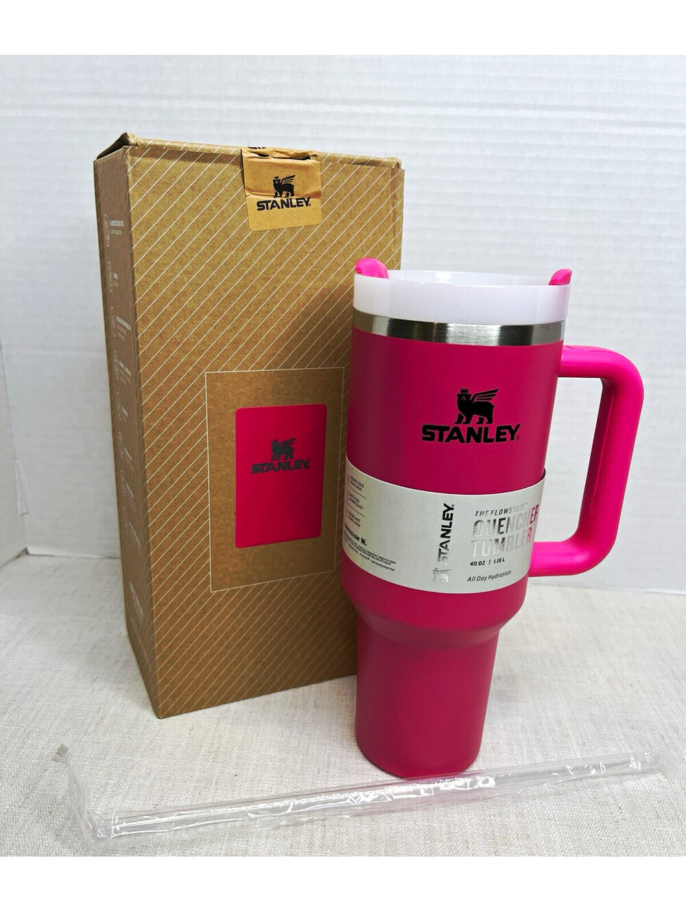 Stanley Quencher H2.0 40 oz Hot Pink Stainless Steel Tumbler w/ Handle Lid